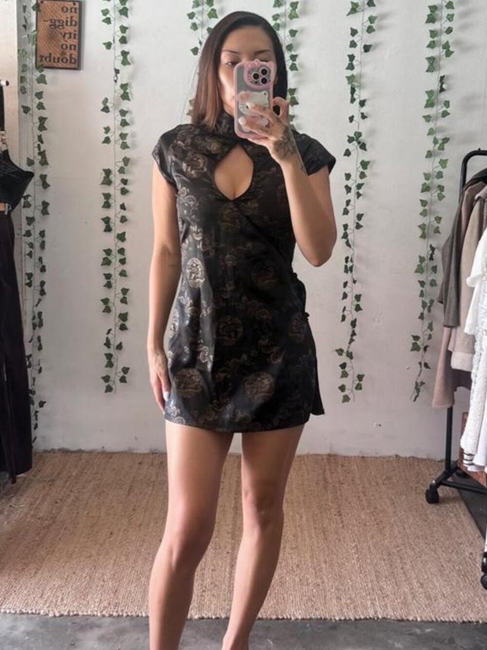 Frederick's of Hollywood black and gold qipao mini dress size S
